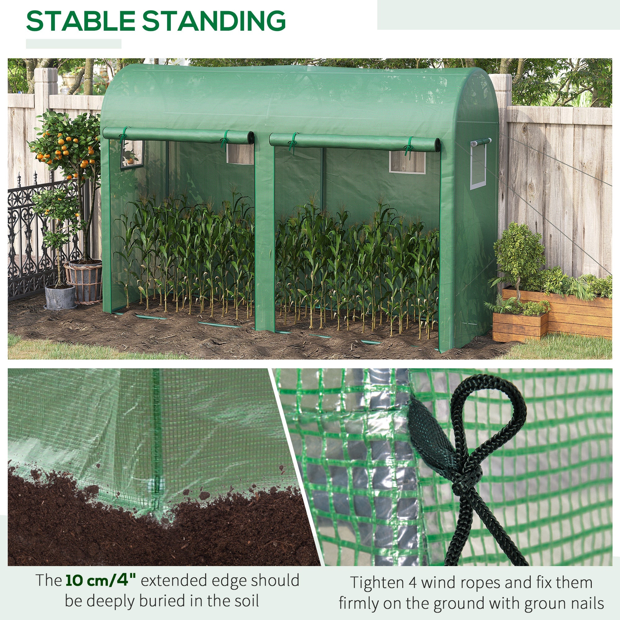 Outdoor Garden Greenhouse, Steel Greenhouse tent with 2 Doors and 4 Windows for Backyard, Patio, 9.8'x3.3'x6.6', Green