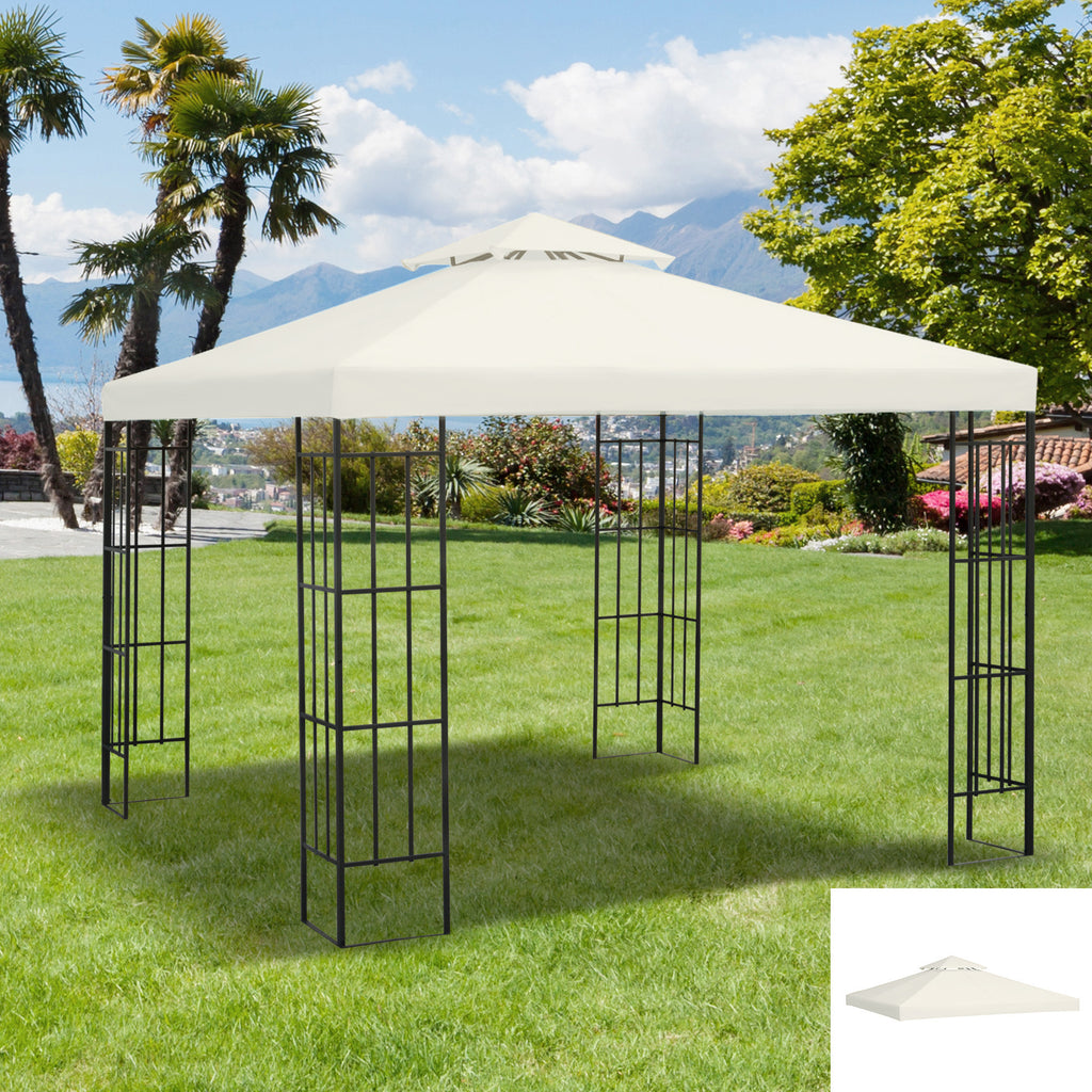 10' x 10' Square 2-Tier Gazebo Canopy Replacement Top Cover Outdoor Garden Sun Shade, Cream White