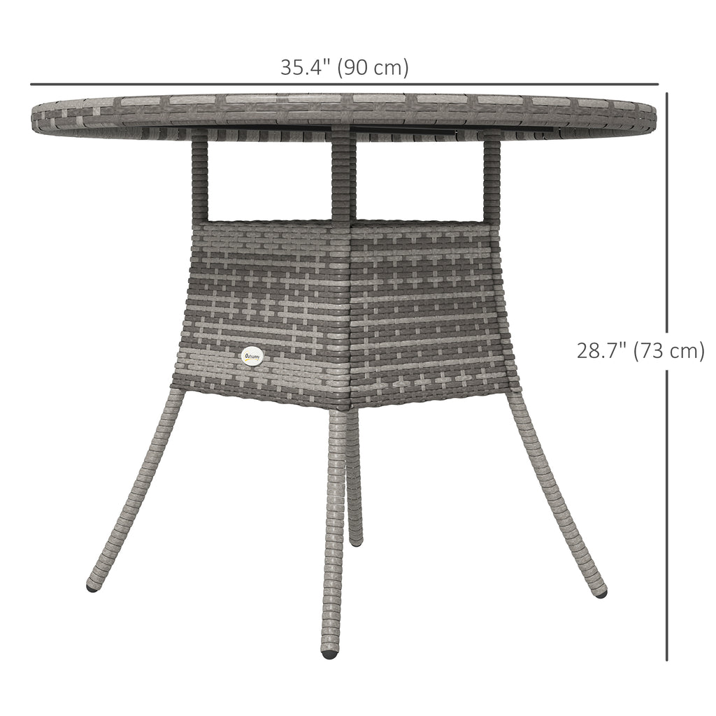 35.4" Outdoor Wicker Dining Table, PE Rattan Patio Furniture with Wood-plastic Composite Top, Grey