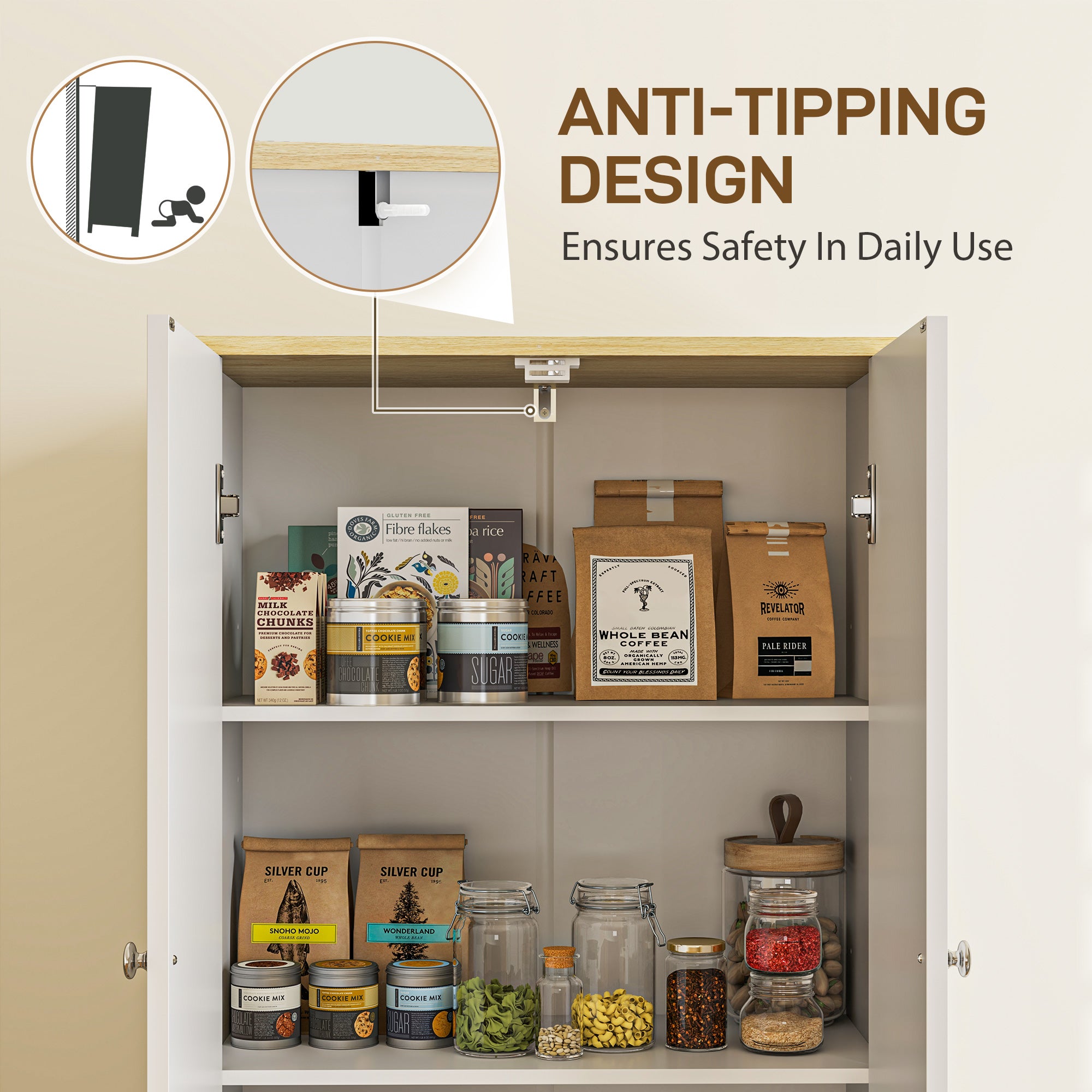 72" Tall Pantry Cabinet, Kitchen Pantry Cabinet with Adjustable Shelves, Storage Cabinet with 4 Doors, White
