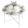 Folding Dining Table for 3-6 People, 47" Round Drop Leaf Kitchen Table with Steel Frame, White