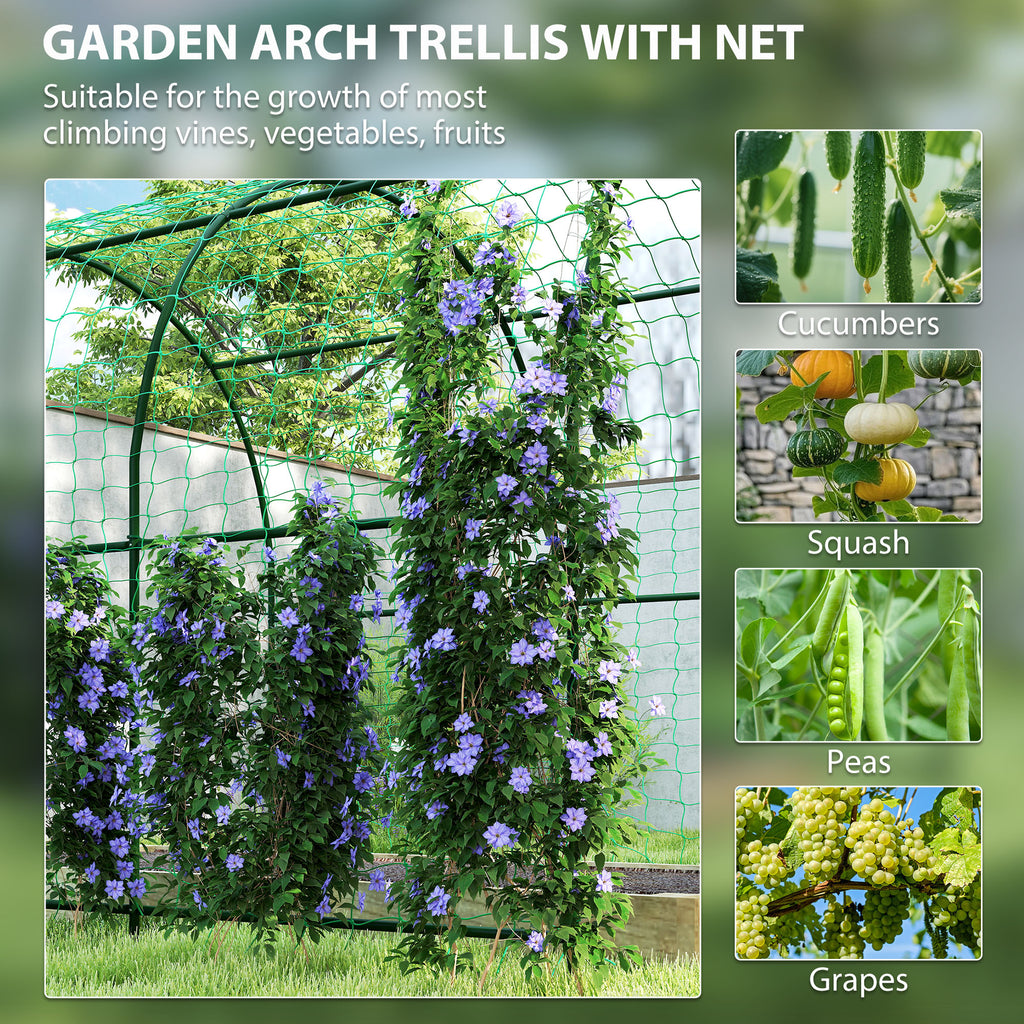 Garden Arch Trellis for Climbing Plants Outdoor, 7.1FT Tall Cucumber Trellis with Climbing Net for Backyard, Lawn