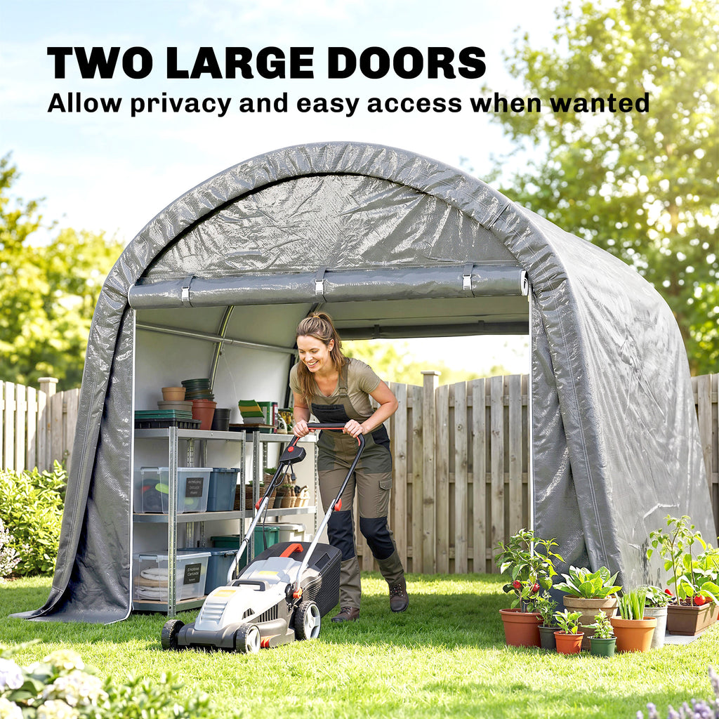 10' x 10' Outdoor Storage Tent, Heavy Duty and Waterproof Portable Shed for Bike, Motorcycle & Garden Tools, Light Grey