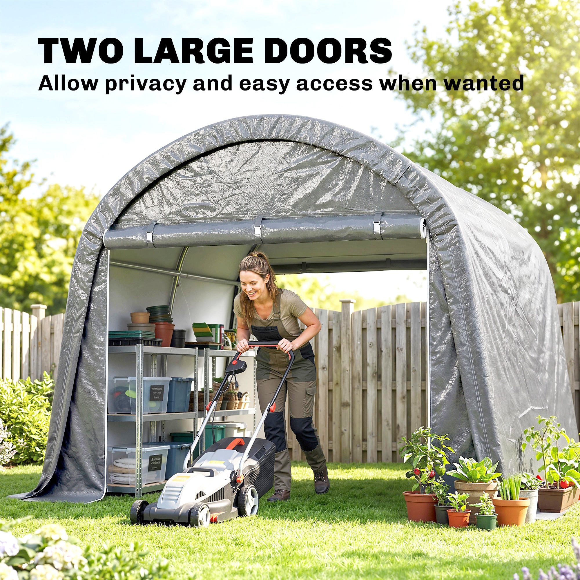 10' x 10' Outdoor Storage Tent, Heavy Duty and Waterproof Portable Shed for Bike, Motorcycle & Garden Tools, Light Grey