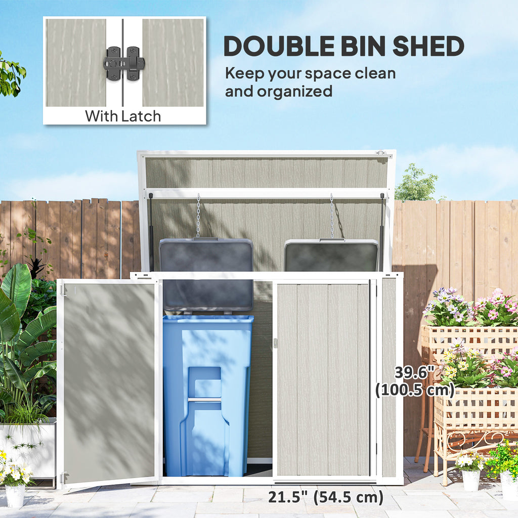 41 Cu. Ft. Outdoor Storage Shed, Outdoor Horizontal Trash Can Storage with Chain Lid, Lockable Storage Box, Light Grey