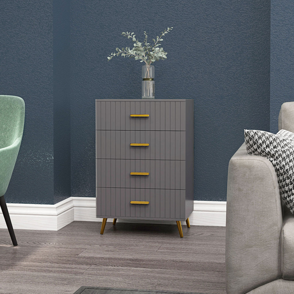 4 Drawer Cabinet, Drawer Chest for Bedroom, Chest of Drawers with Aluminium Legs and Gold Handles, Dark Grey