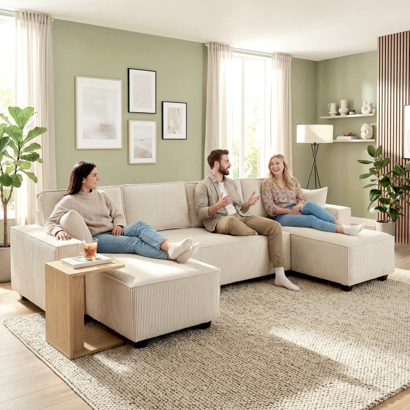Large beige modular sectional couch with comfortable spring cushions