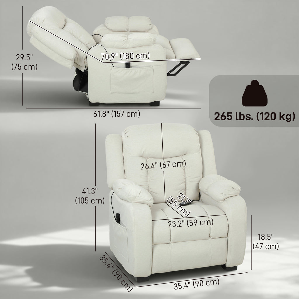 Massage Recliner Chair with Quiet Brushless Motor Pet-Friendly Fabric Power Recliner with 2 Memory Positions Cream White