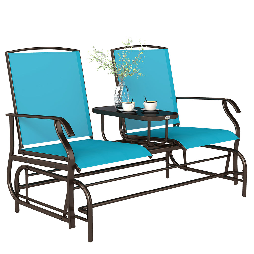Patio Glider Rocking Chair 2 Person Outdoor Loveseat Rocker Garden Furniture Bench, Blue