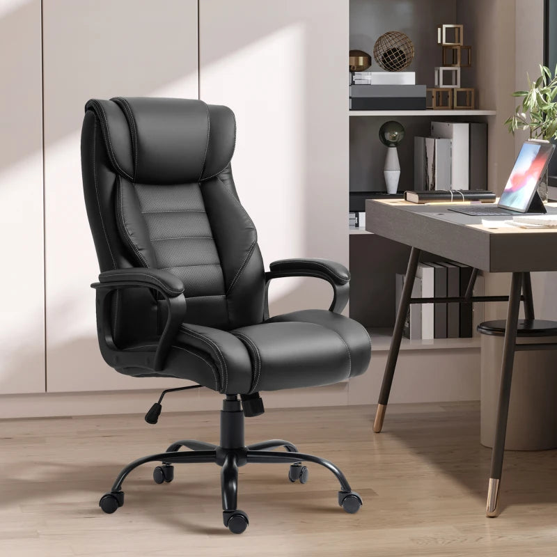 Luxury black executive office chair with 6-point massage, swivel seat, and adjustable height