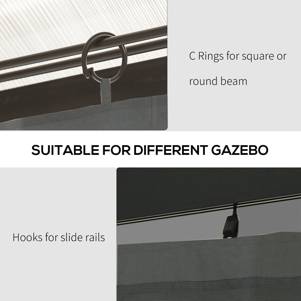 Gazebo Curtains, 10' x 13' Universal Replacement Privacy Curtain, 4-Panels Sidewall with Hooks/C-Rings, Grey
