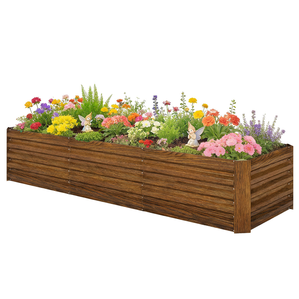 8'x2.6'x1.5' Galvanized Raised Bed, Large Elevated Planter Box for Growing Flowers, Herbs and Vegetables, Wood Effect