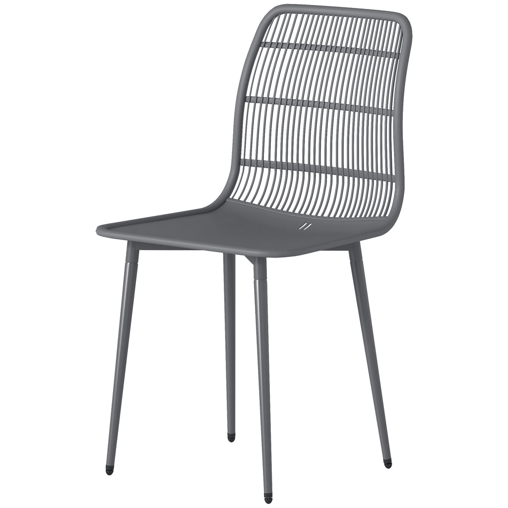 Outdoor Dining Chairs Set of 4, Patio Chairs with Slotted Backrest, Grey