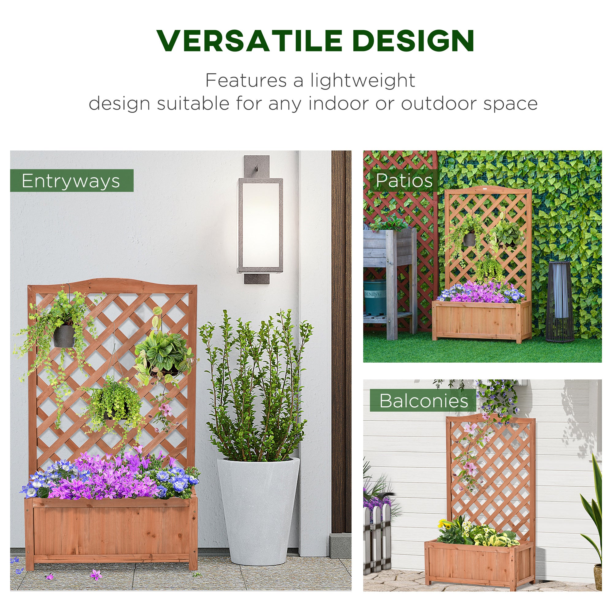 Wood Planter with Trellis for Vine Climbing, Raised Garden Bed to Grow Vegetables for Backyard, 28" x 11" x 46", Brown