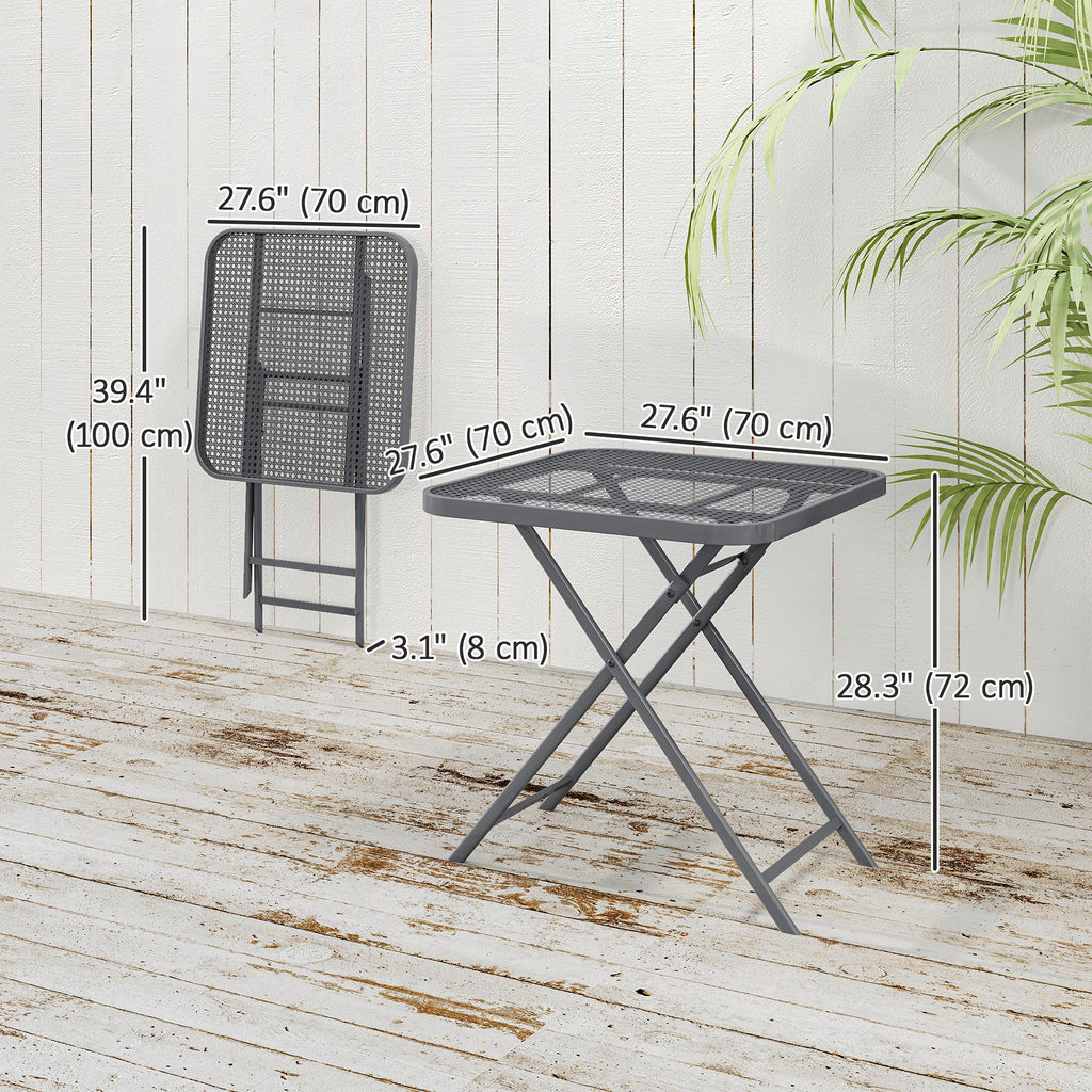 27.5" Square Outdoor Patio Table, Outdoor Folding Table with Grid Rattan-Like Top for Camping, Picnic, Light Grey