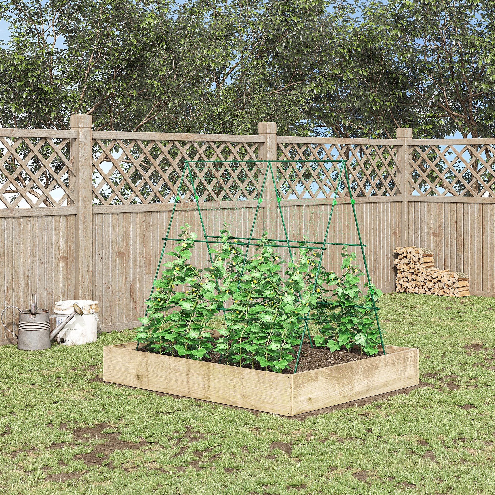 71" x 71" Metal Cucumber Trellis with Netting for Climbing Plants Vegetables, A Frame Tomato Plant Support Tomato Trellis for Vegetable Garden, Patio, Balcony, Green