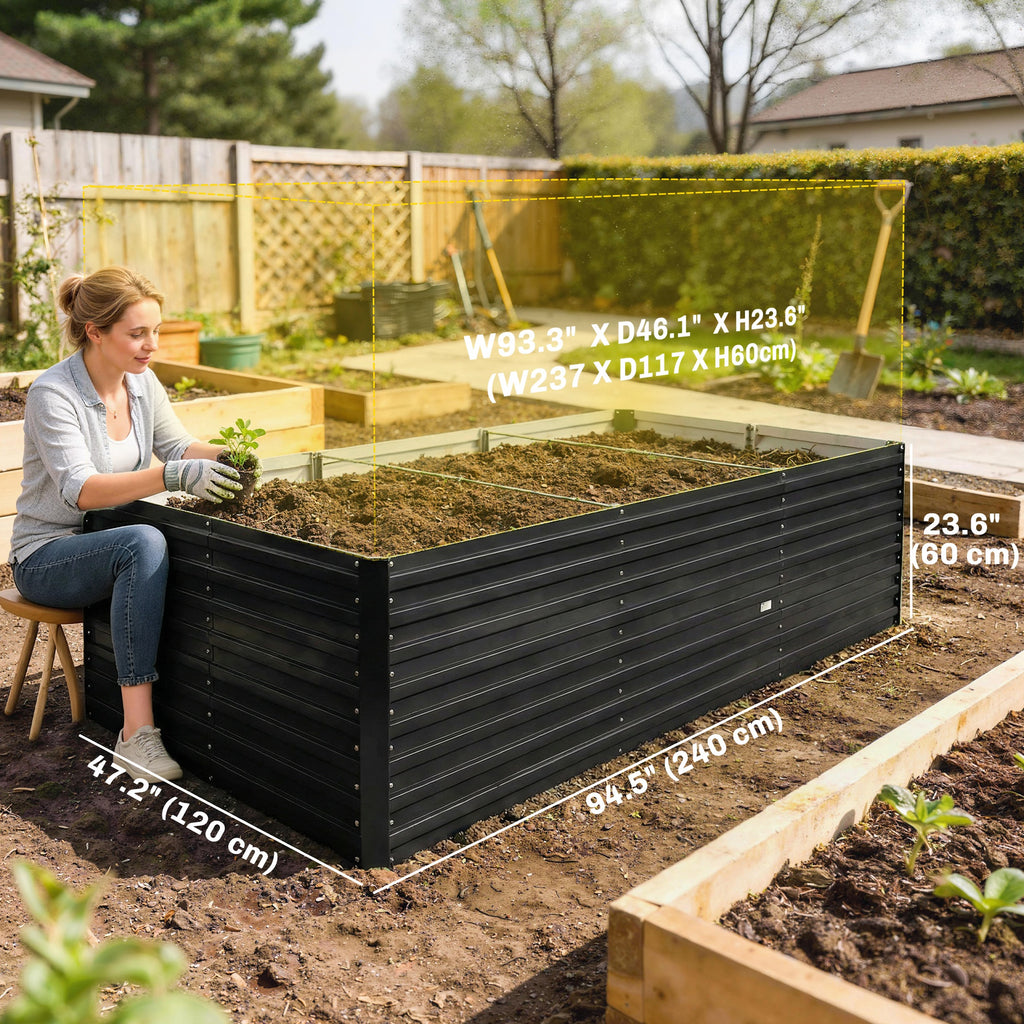 8' x 4' x 2' Raised Garden Bed, Galvanized Planter Box for Growing Flowers, Herbs and Vegetables, Black