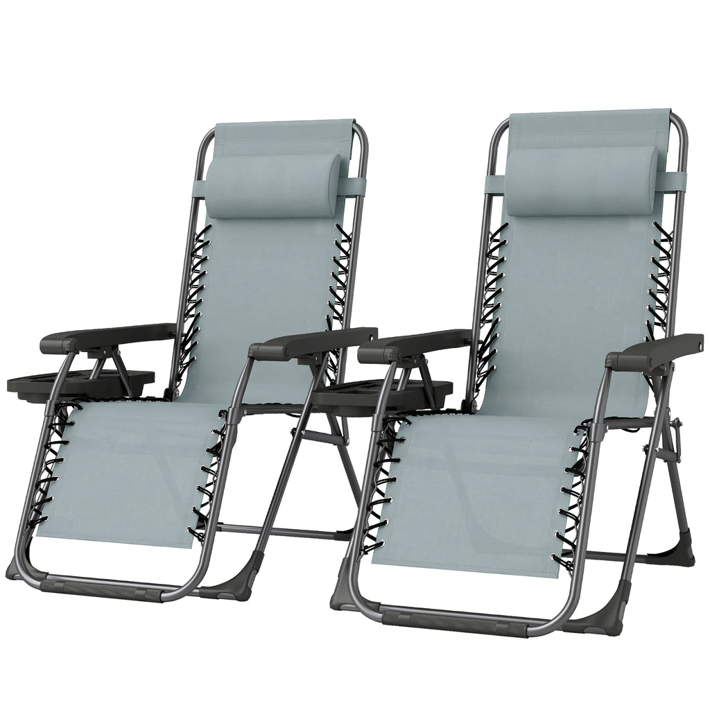 Zero Gravity Chair Set of 2, Folding Reclining Outdoor Lounge Chair with Cup Holder, Headrest, Light Grey