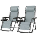 Zero Gravity Chair Set of 2, Folding Reclining Outdoor Lounge Chair with Cup Holder, Headrest, Light Grey