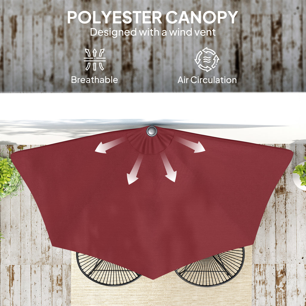 9ft Half Round Umbrella Outdoor Patio Garden Balcony Parasol Window Sun Shade w/ 5 Ribs Wine Red