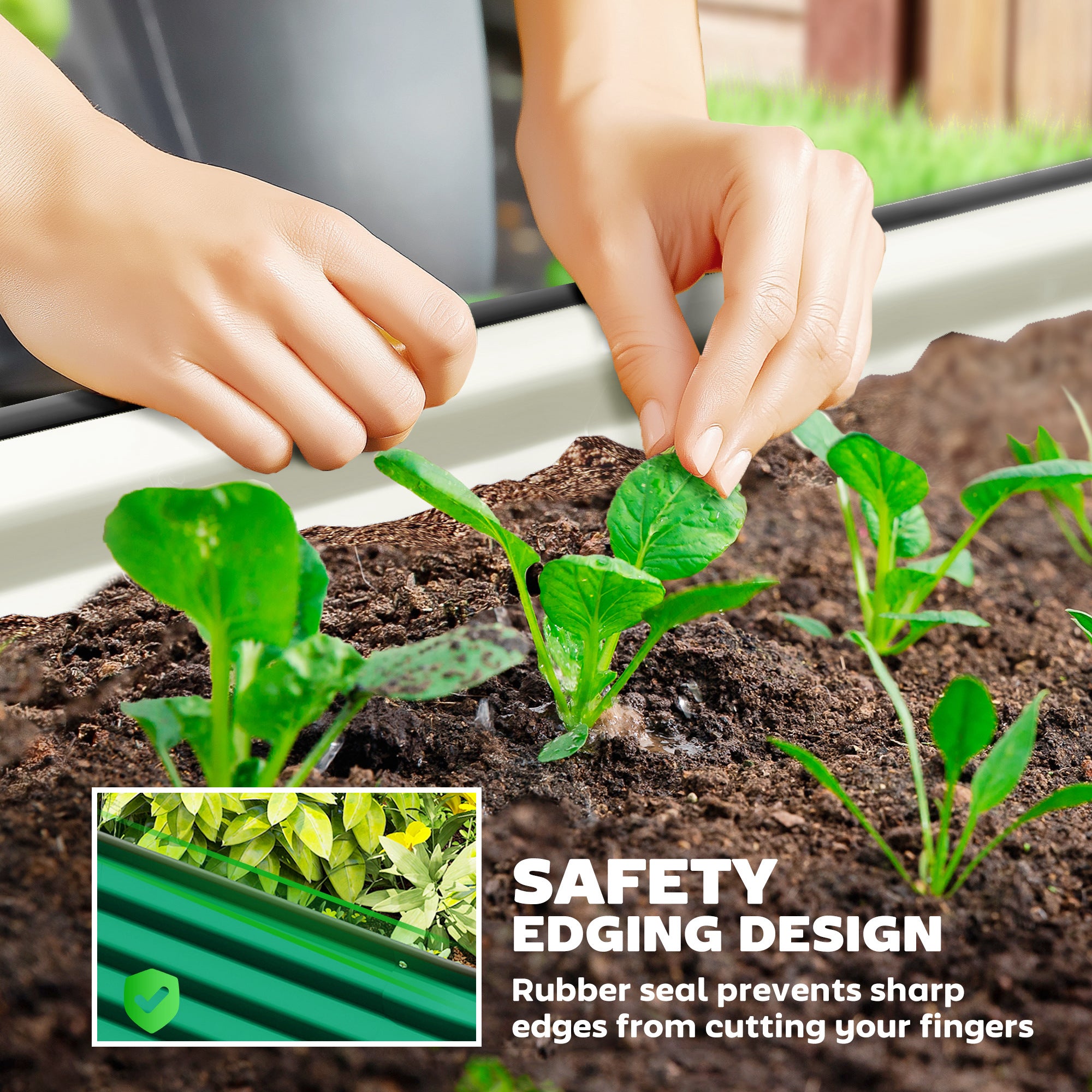 6' x 3' x 1' Large Outdoor Planter Box, Galvanized Raised Garden Bed with Metal Plant Stake, Green