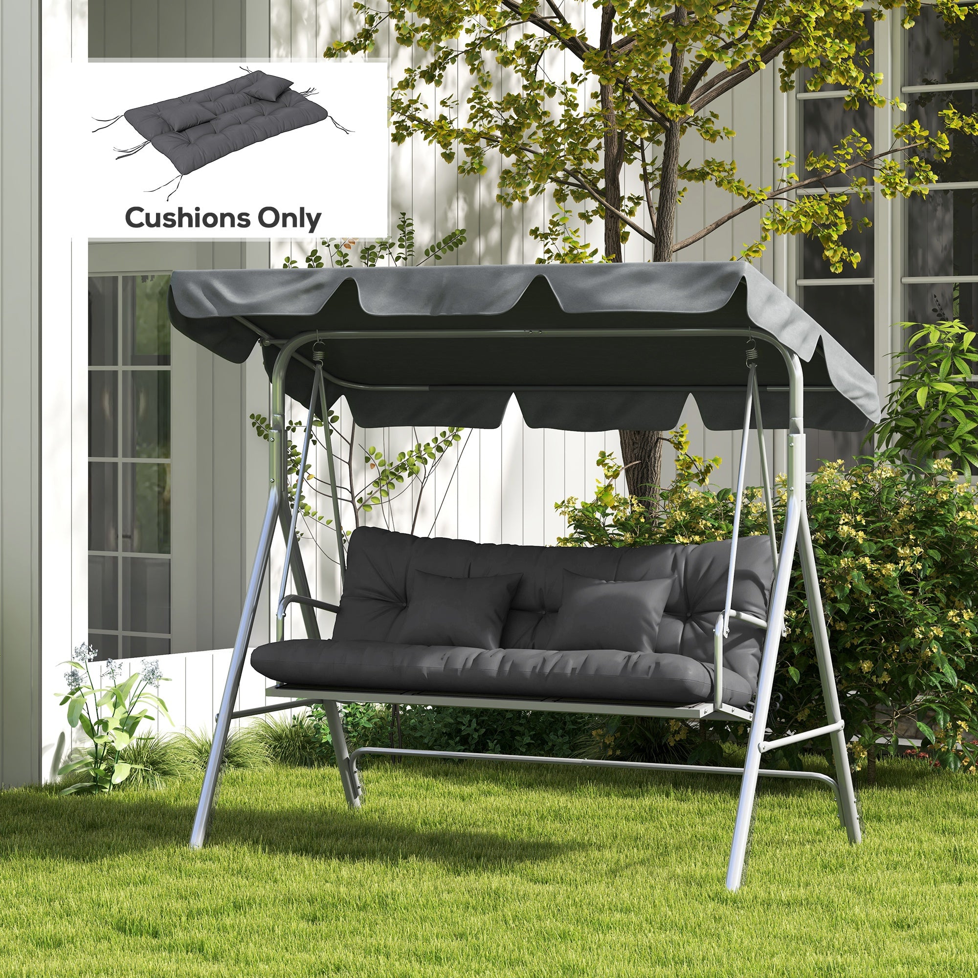 4-Piece Back and Seat Cushion Pillows Replacement and Pillows, Patio Chair Cushions Set with Ties, Grey
