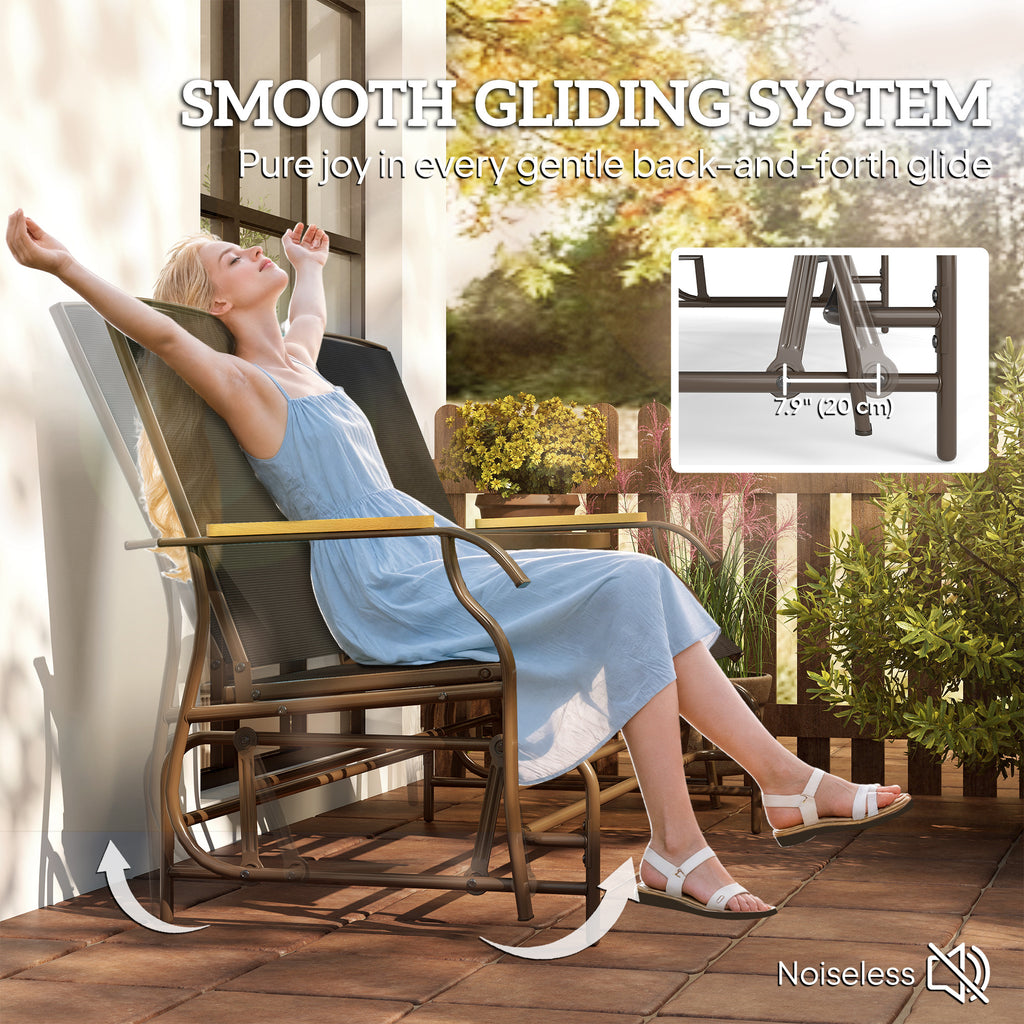 Outdoor 2-Person Glider Bench, Outside Swing Glider Chair Loveseat with Breathable Mesh, Table, Steel Frame