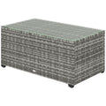 Wicker Outdoor Coffee Table, PE Wicker Rectangular Patio Table with Tempered Glass Top for Garden, Balcony, Light Grey