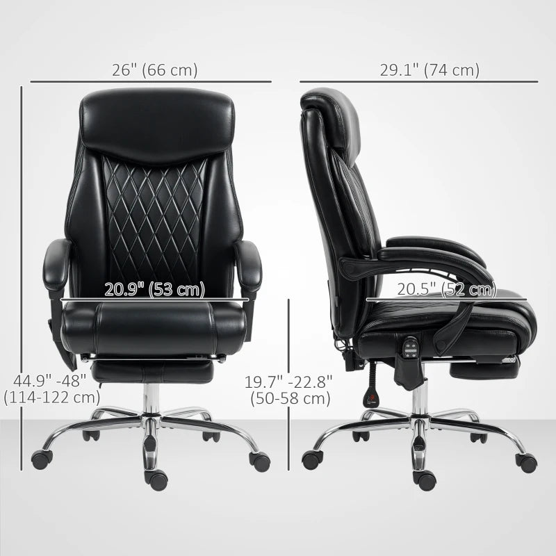 Reclining ergonomic office chair with 6-point massage vibration, padded footrest and remote