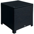 Rattan Side Table Wicker Coffee Table with Glass Top Outdoor Patio Furniture For Patio Poolside Garden Lawn, Black