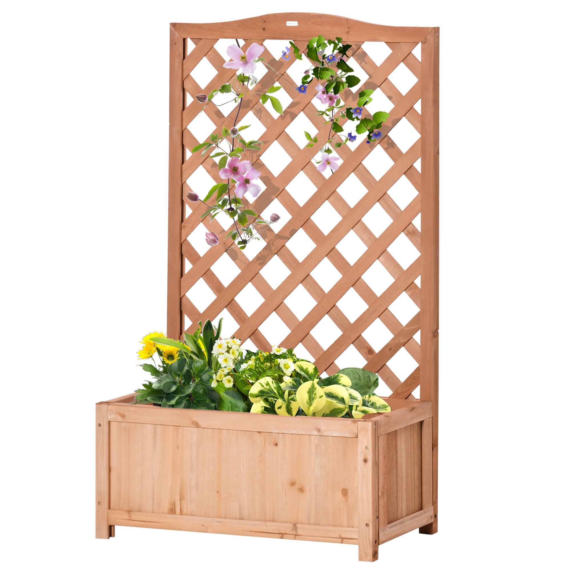 Wood Planter with Trellis for Vine Climbing, Raised Garden Bed to Grow Vegetables for Backyard, 28" x 11" x 46", Brown