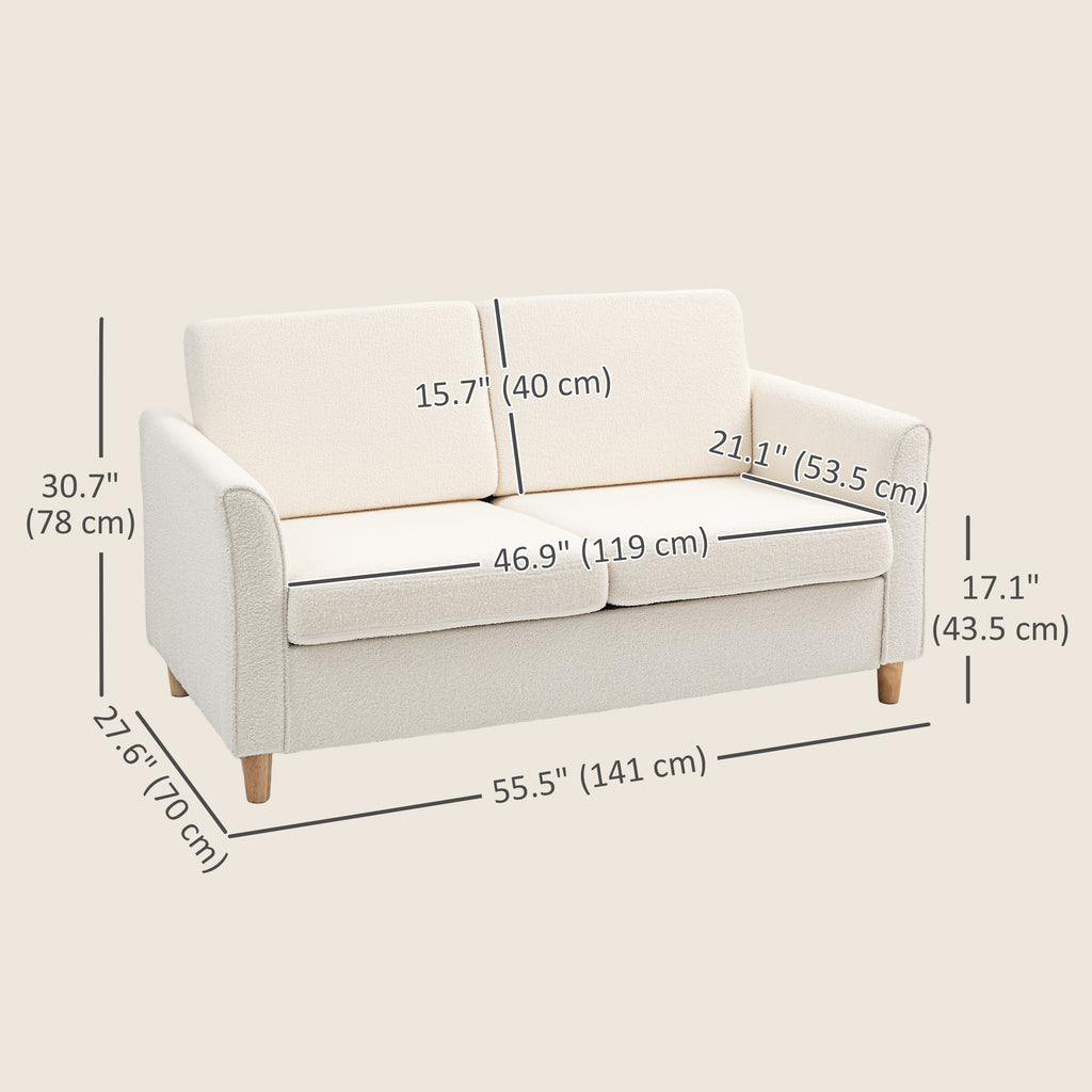 2-Seat Sofa Two-Seater Couch with Armrests and Wood Legs for Living Room, Bedroom, Cream White