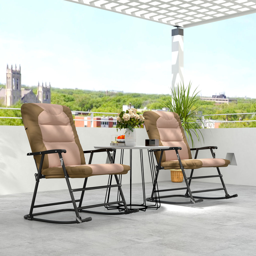Folding Rocking Chair Set of 2 Padded Rockers with Armrest, Light Brown