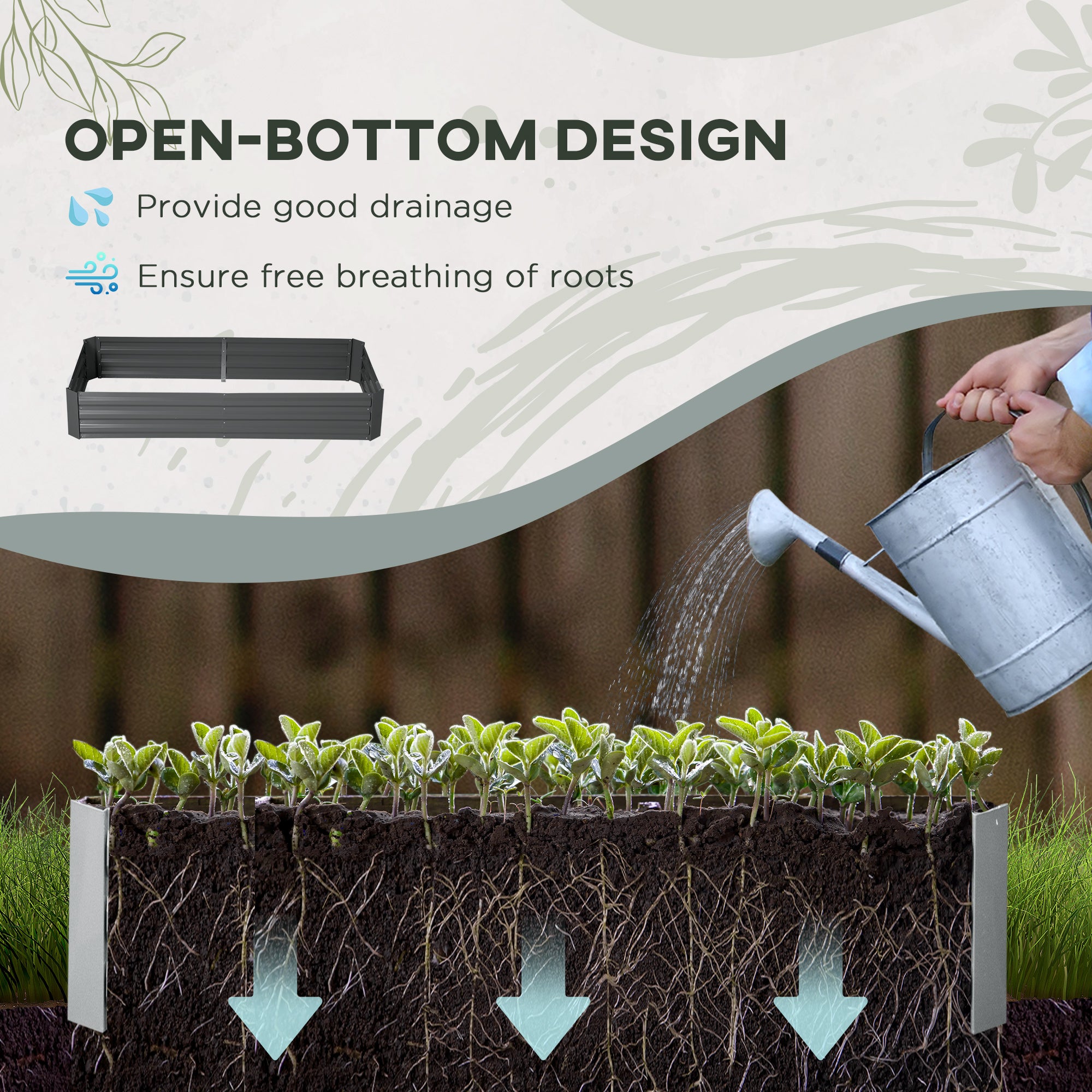 6' x 3' x 1' Raised Garden Bed with 2 Trellis Tomato Cages, Steel Frame Elevated Planter Box, Dark Grey
