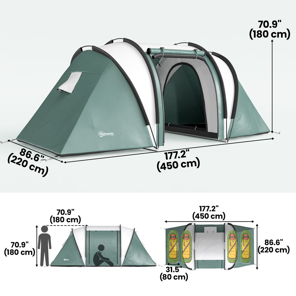 Camping Tent with 2 Bedrooms and Living Area, 3000mm Waterproof Family Tent, for Fishing Hiking Festival, Army Green