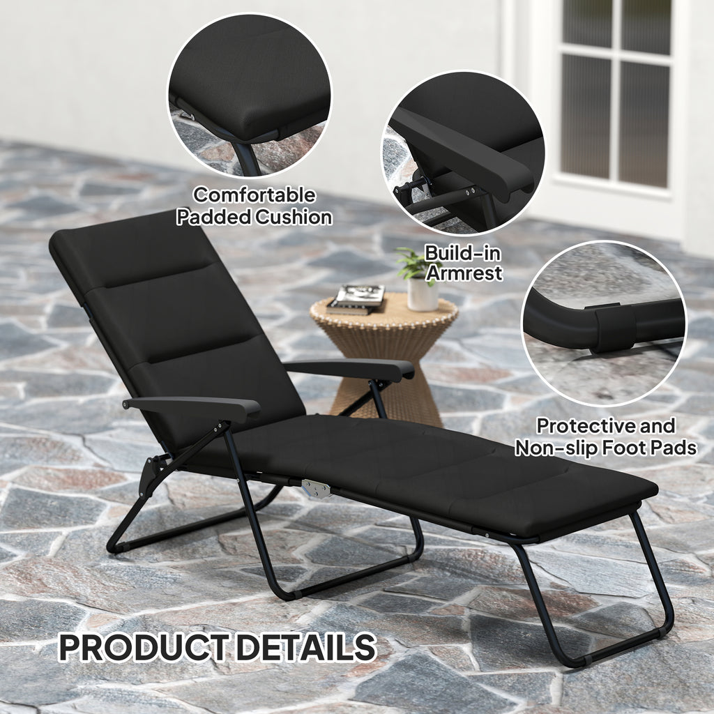 Foldable Lounge Chair, Reclining Patio Sun Lounger with 6-Position Adjustable Back, Black
