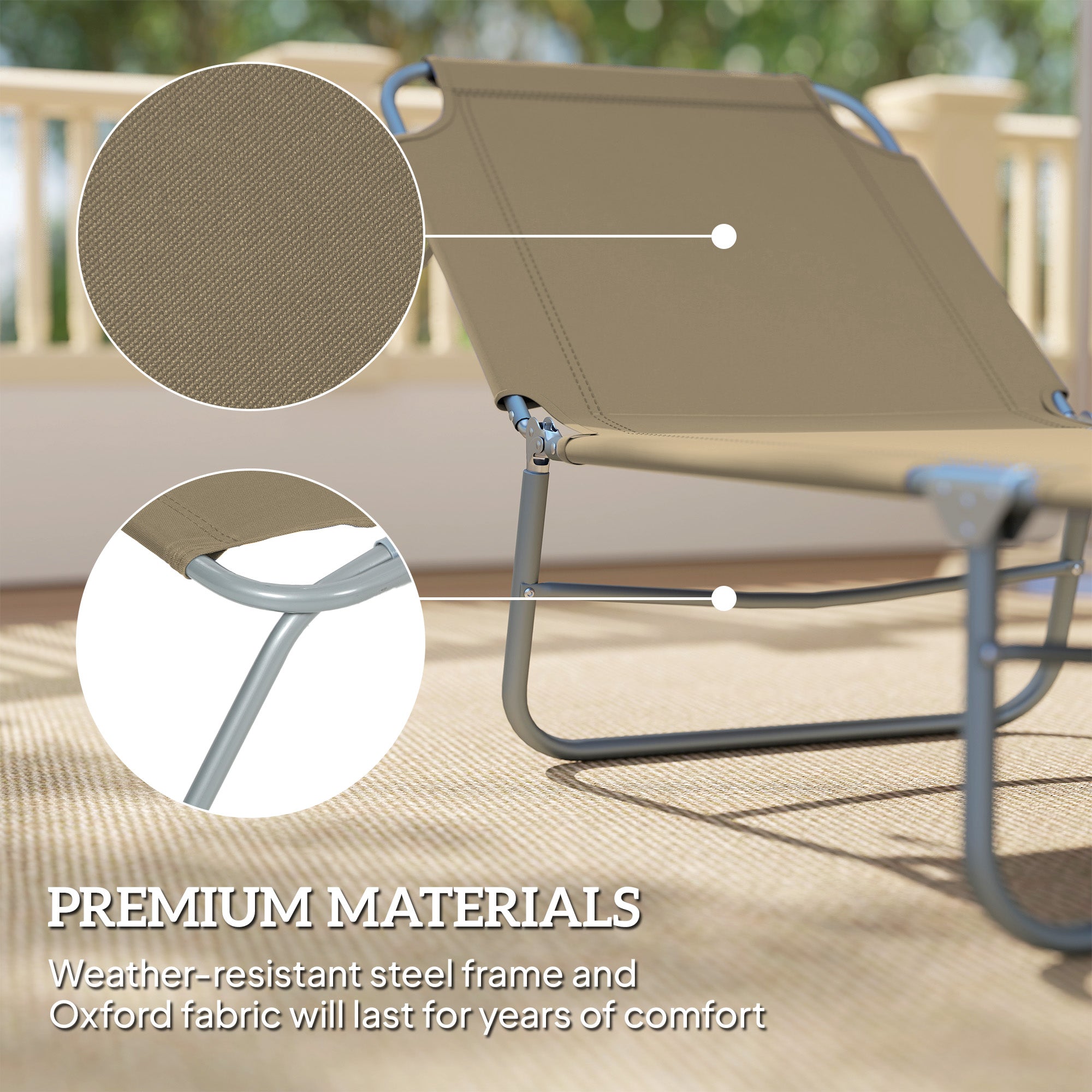 Folding Outdoor Lounge Chair Reclining Tanning Chair with Breathable Mesh Fabric for Patio Garden Pool, Brown