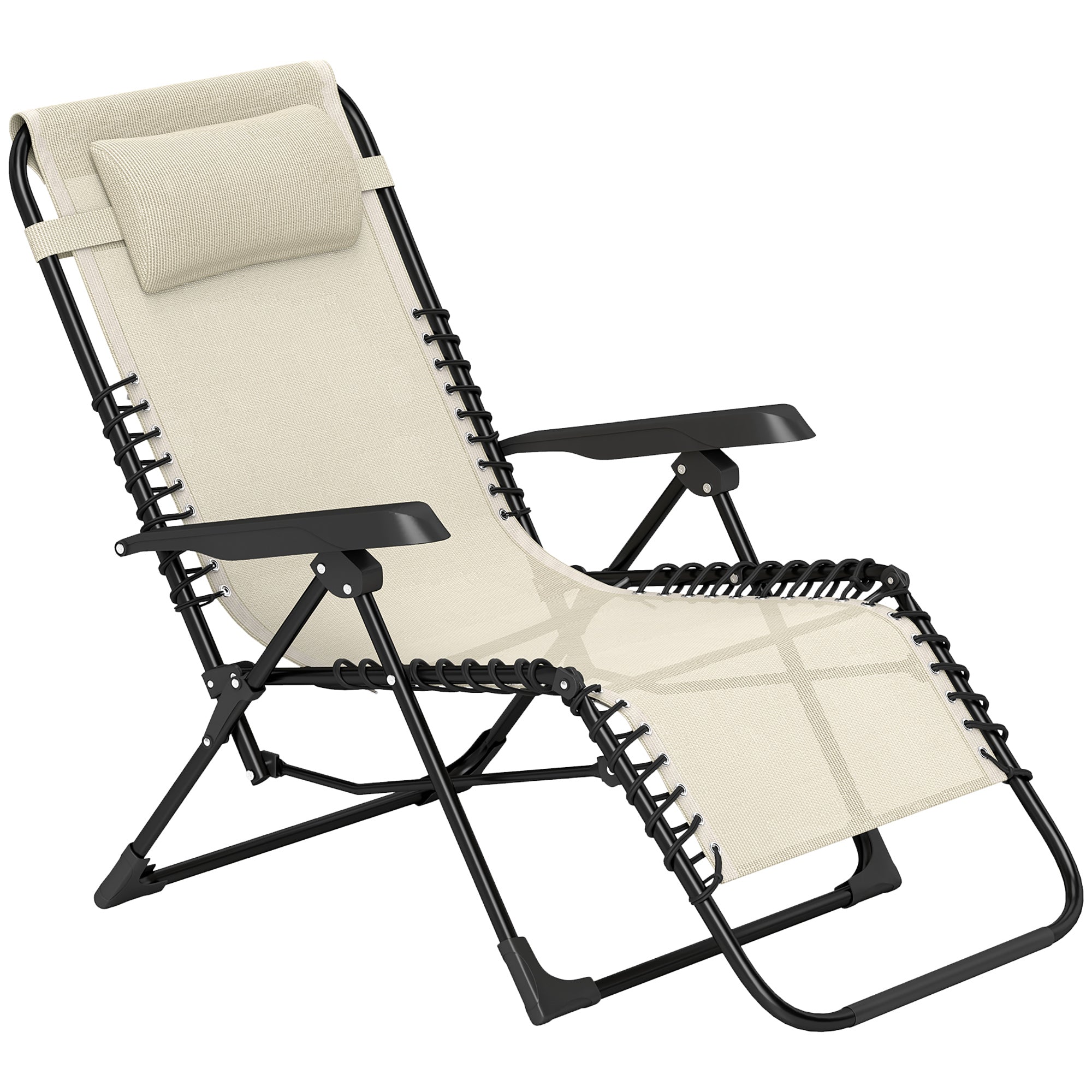 Folding Zero Gravity Chair, 5-Position Adjustable Outdoor Lounge Chair Recliner with Headrest, Beige