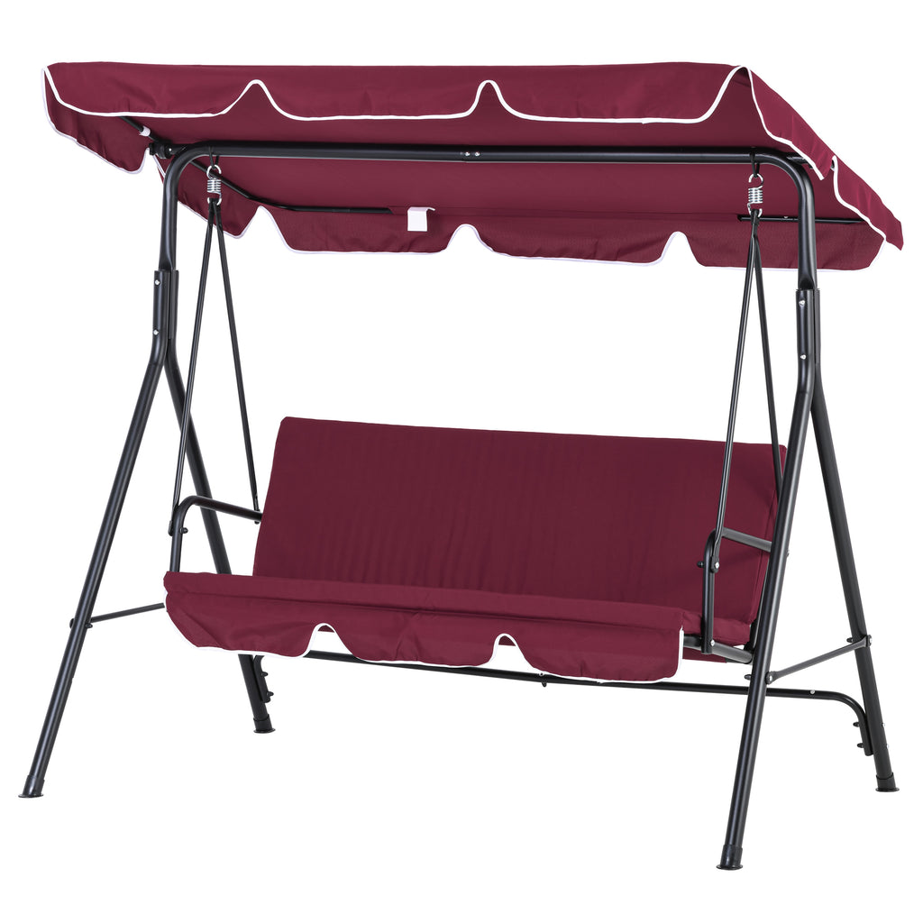 3-Seater Outdoor Swing with Adjustable Canopy, Patio Swing Chair for Garden, Poolside, Backyard, Wine Red