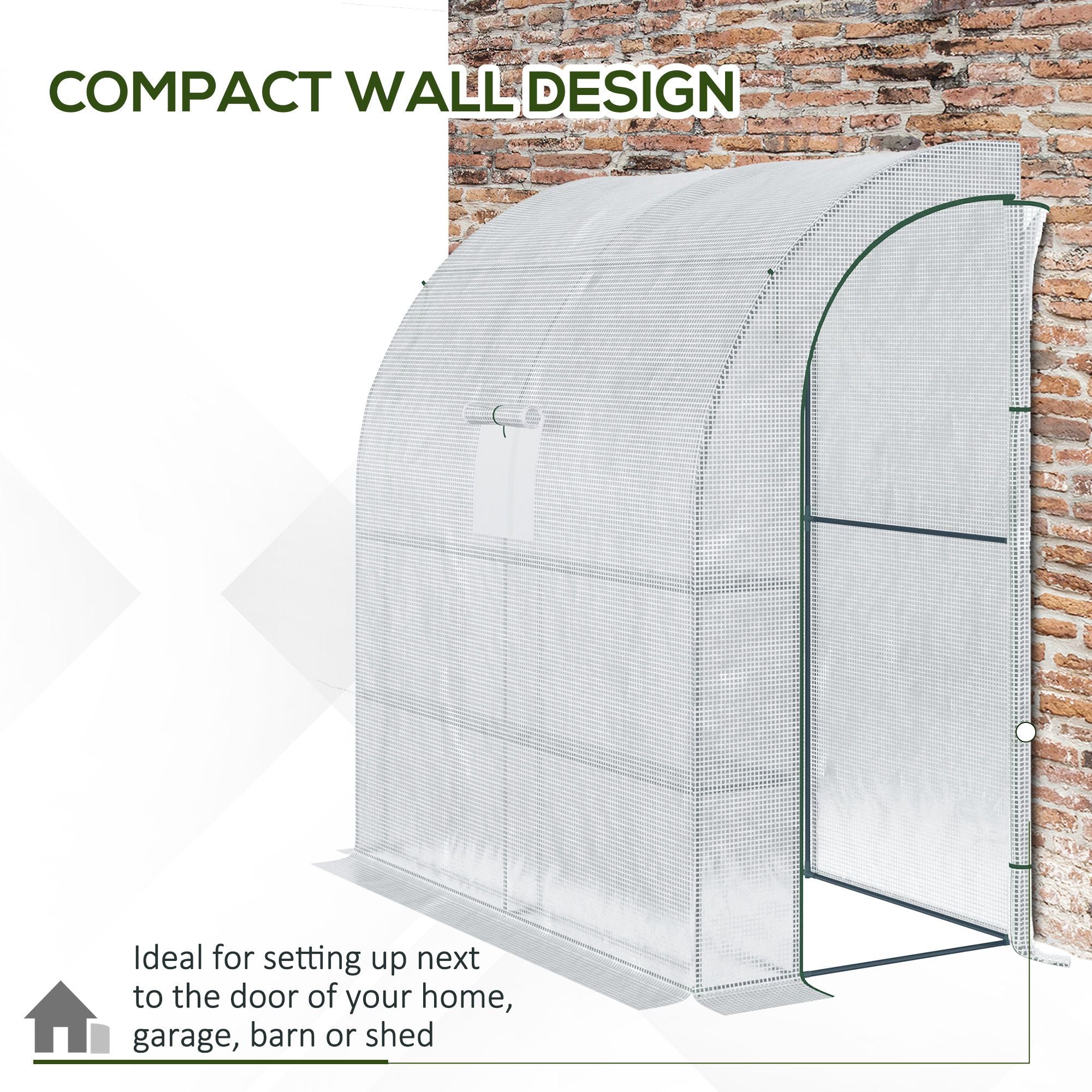 7' x 3' x 7' Outdoor Lean-to Walk-In Greenhouse w/ Roll-up Mesh Windows, Zipper Door and 3-Tier Shelves, White