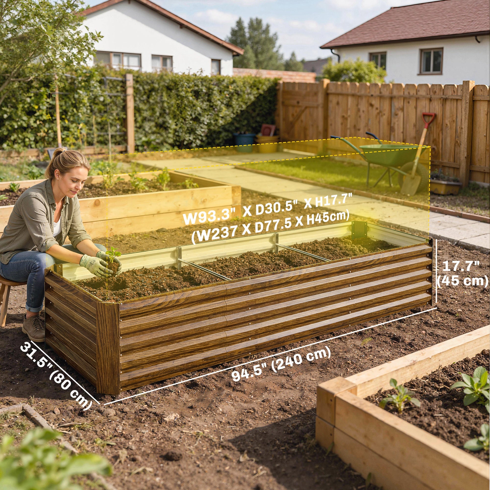 8'x2.6'x1.5' Galvanized Raised Bed, Large Elevated Planter Box for Growing Flowers, Herbs and Vegetables, Wood Effect