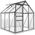 6' x 6' x 6.5' Polycarbonate Greenhouse, Walk-in Green House with Adjustable Roof Vent Galvanized Base Sliding Door Rain Gutter for Outdoor Garden Backyard, Grey