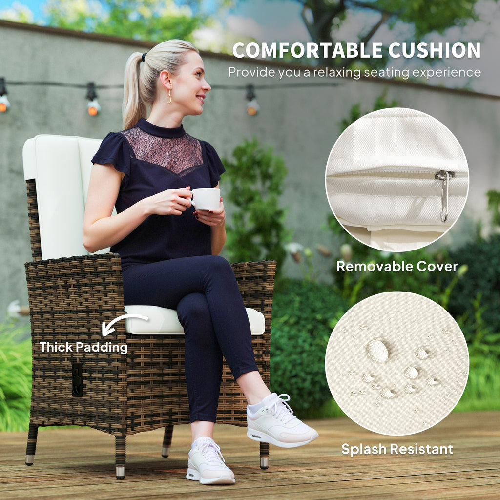 Wicker Outdoor Recliner Chair, Wicker Reclining Patio Chair with Adjustable Backrest and Cushion, Cream White