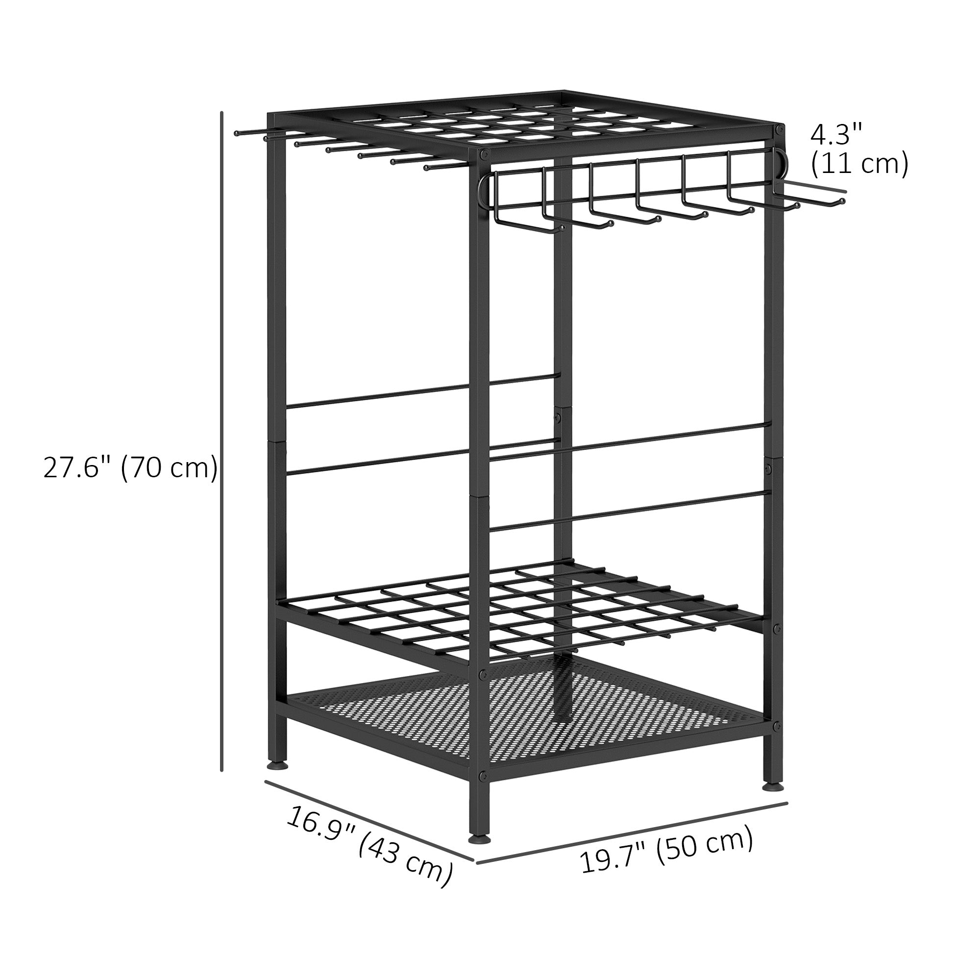 3-Tier Yard Tool Tower Rack, Garden Tool Organizer with 14 Hooks for Long-Handled Rakes, Shovel, Broom, Black