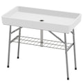 3.4ft Folding Ice Cooler Table with Drain, Outdoor Patio Party Cooler for Drinks, Fishing Cleaning Table with Storage Shelf for Picnic BBQ Camping Wedding, White