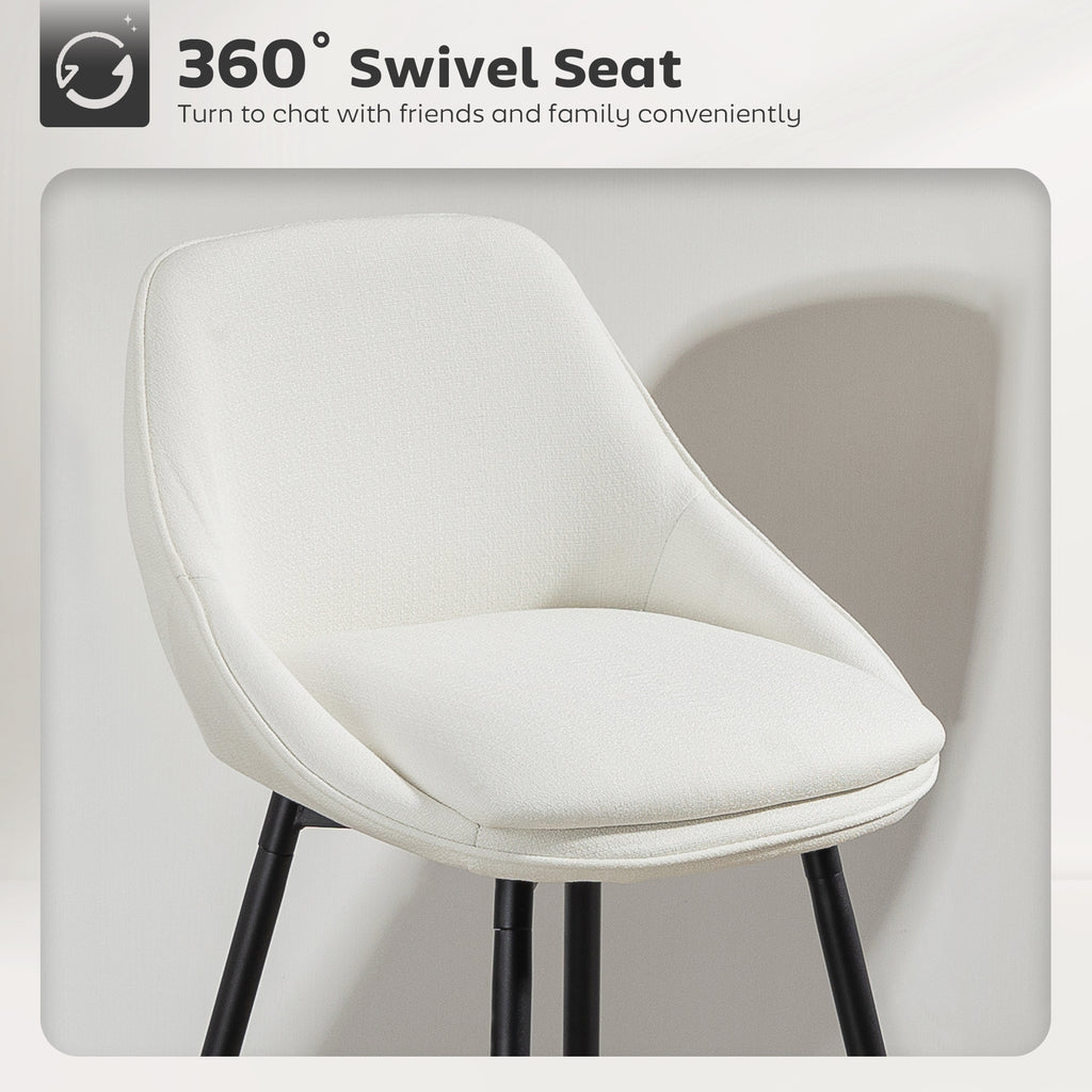 26" Counter Height Barstools Set of 2, Upholstered Swivel Bar Stools with Backrests and Armrests, Cream White