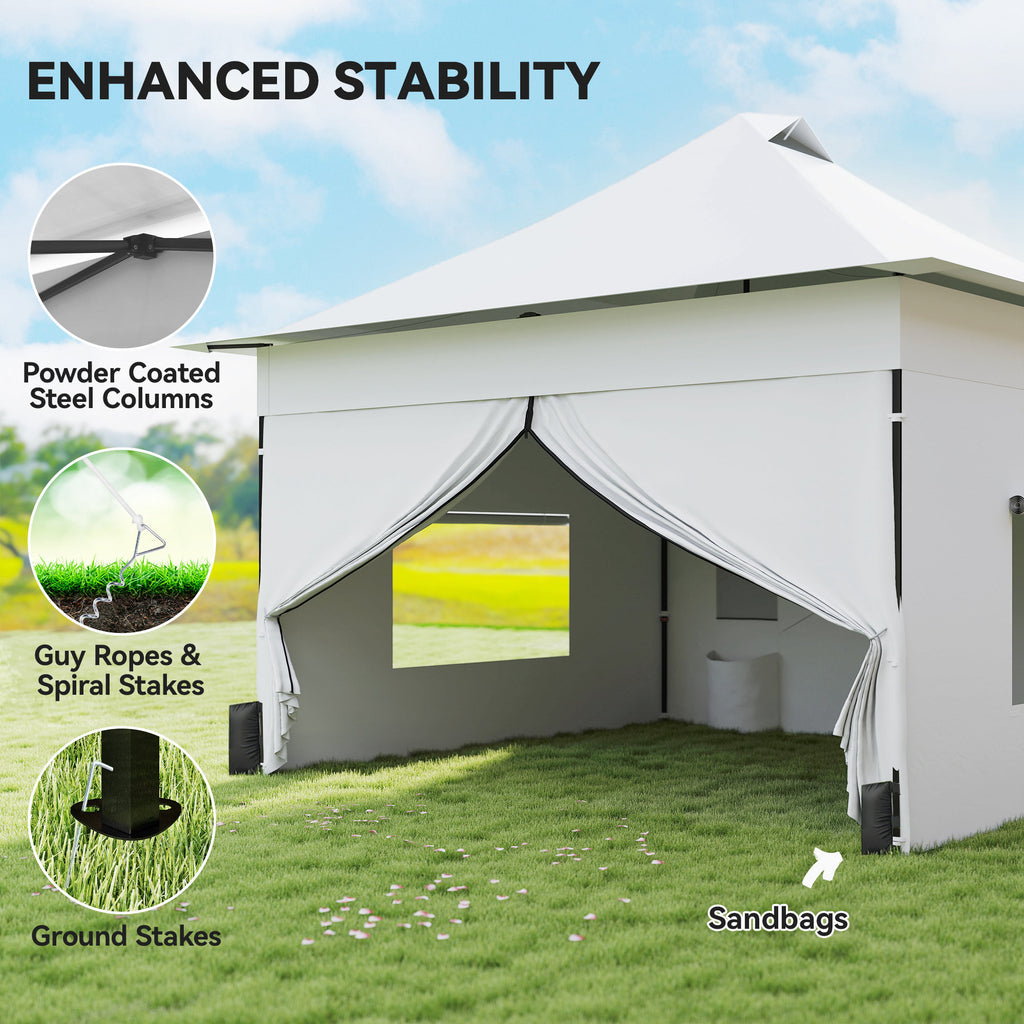 12 x 12 ft Pop Up Canopy Tent with Peak Top, UPF50+ 420D Outdoor Instant Canopy Shelter with Side Pockets, Silver