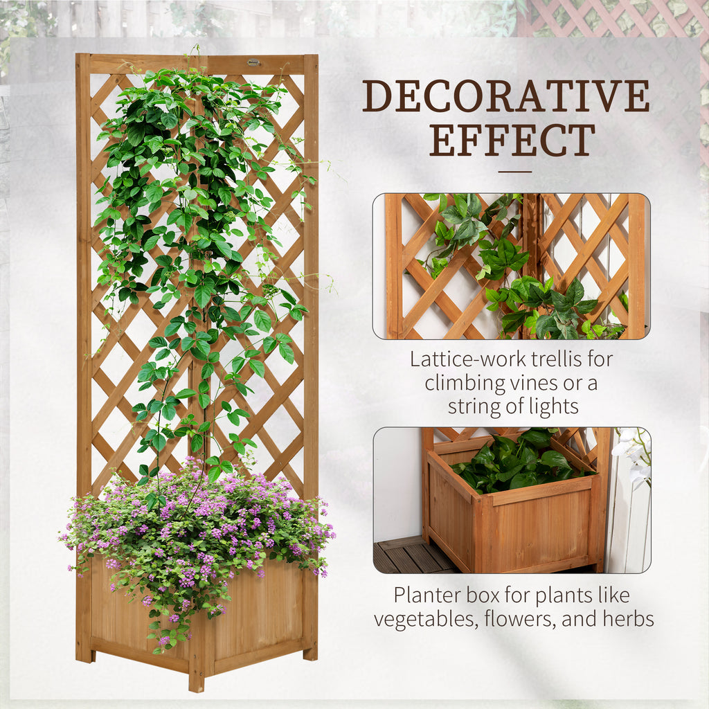 Raised Garden Bed Wood Planter with Trellis for Vine Climbing, 16" x 16" x 57", Brown