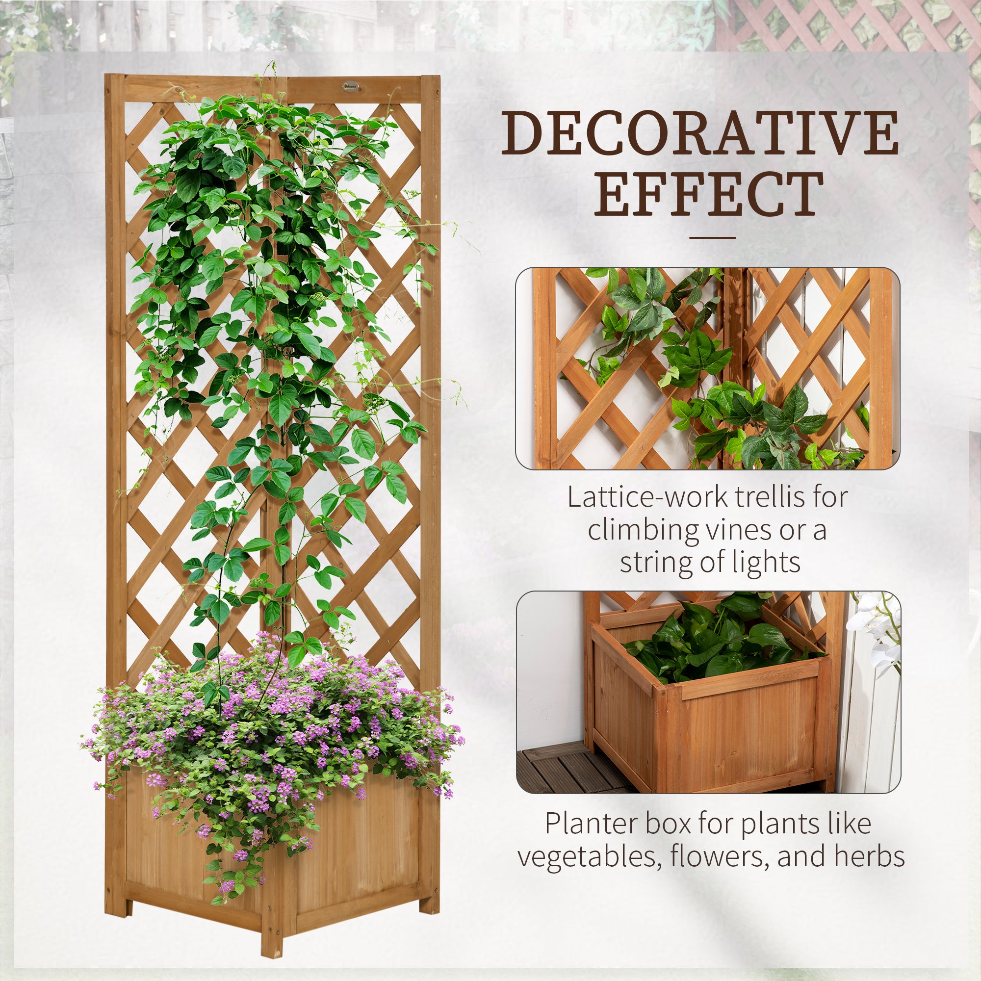 Raised Garden Bed Wood Planter with Trellis for Vine Climbing, 16" x 16" x 57", Brown