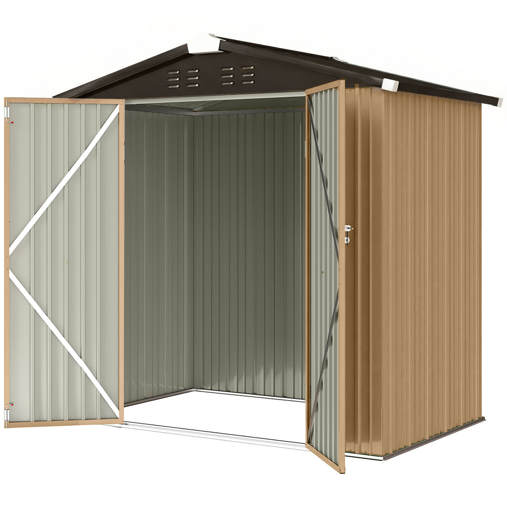 6.5' x 4'  Outdoor Storage Shed, Metal Garden Shed with Lockable Double Doors, 4 Vents, Yellow